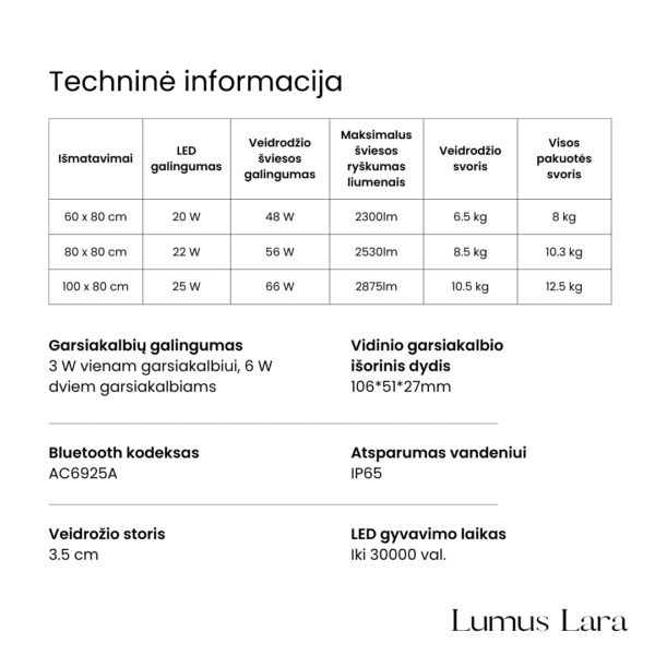 Išmanus veidrodis su LED apšvietimu LUMUS Lara - Image 16