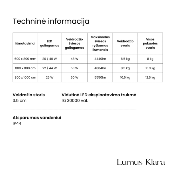 Išmanusis veidrodis su LED apšvietimu LUMUS Klara - Image 15