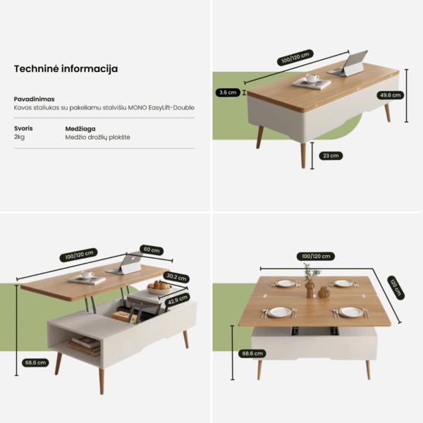 Kavos staliukas su pakeliamu stalviršiu MONO EasyLift-Double - Image 9