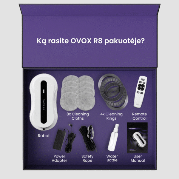 Langų valymo robotas su dvipuse purškimo sistema ,,OVOX R8" (2025 m. modelis) - Image 16