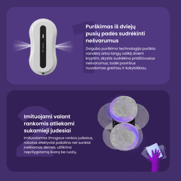 Langų valymo robotas su dvipuse purškimo sistema ,,OVOX R8" (2025 m. modelis) - Image 6