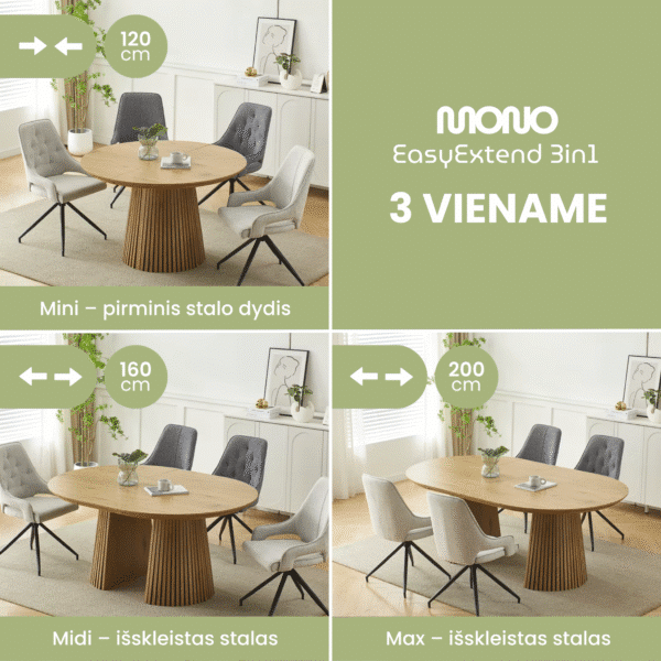 Išskleidžiamas valgomojo stalas MONO EasyExtend 3in1 - Image 2