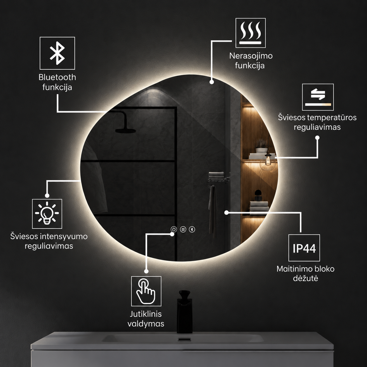 Išmanus veidrodis su LED apšvietimu Lumus Luna - Image 3