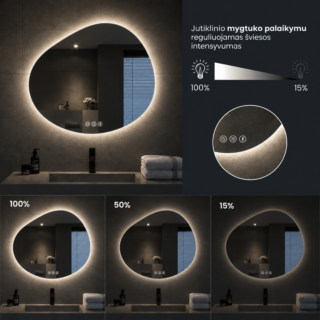 Išmanus veidrodis su LED apšvietimu Lumus Luna - Image 4