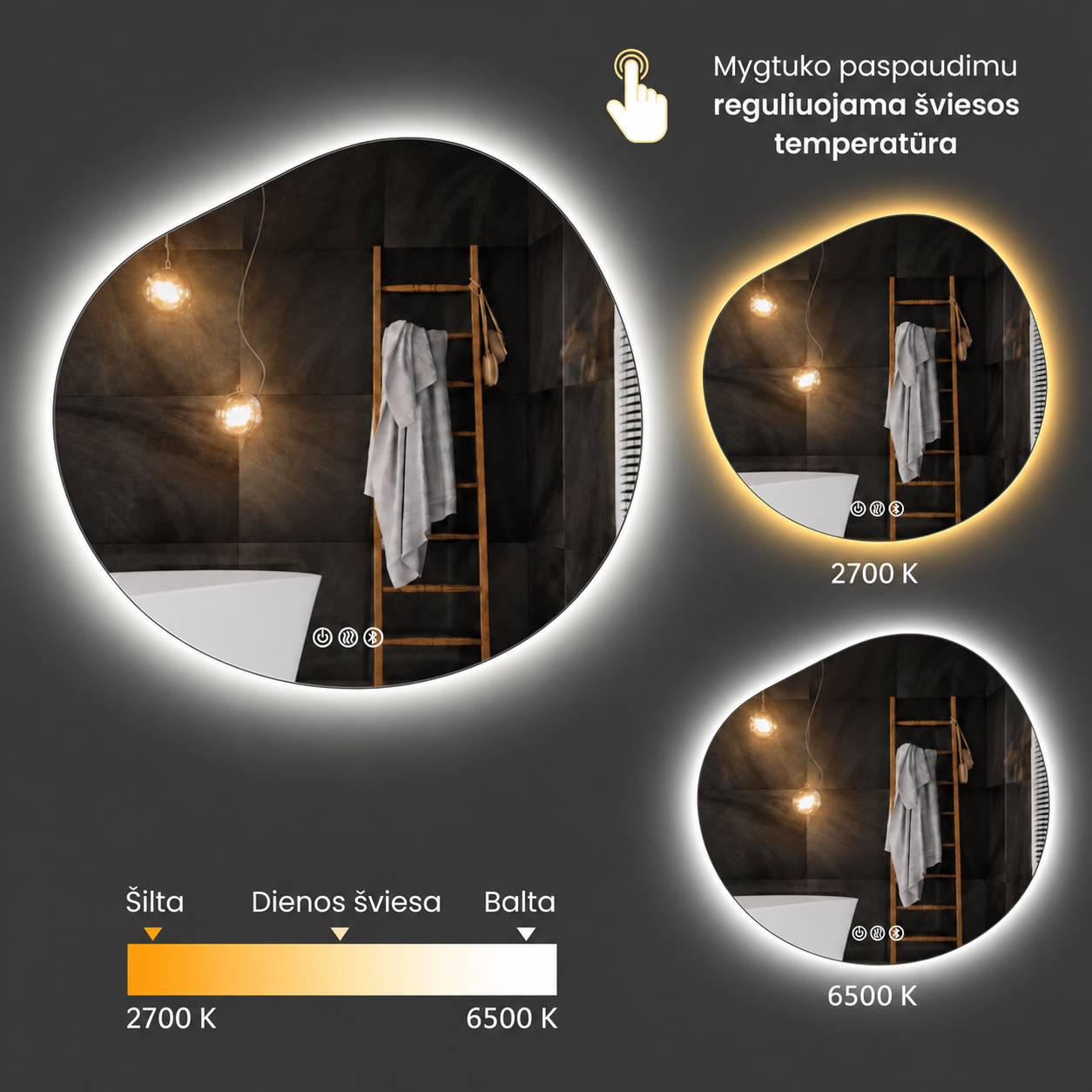 Išmanus veidrodis su LED apšvietimu Lumus Luna - Image 5