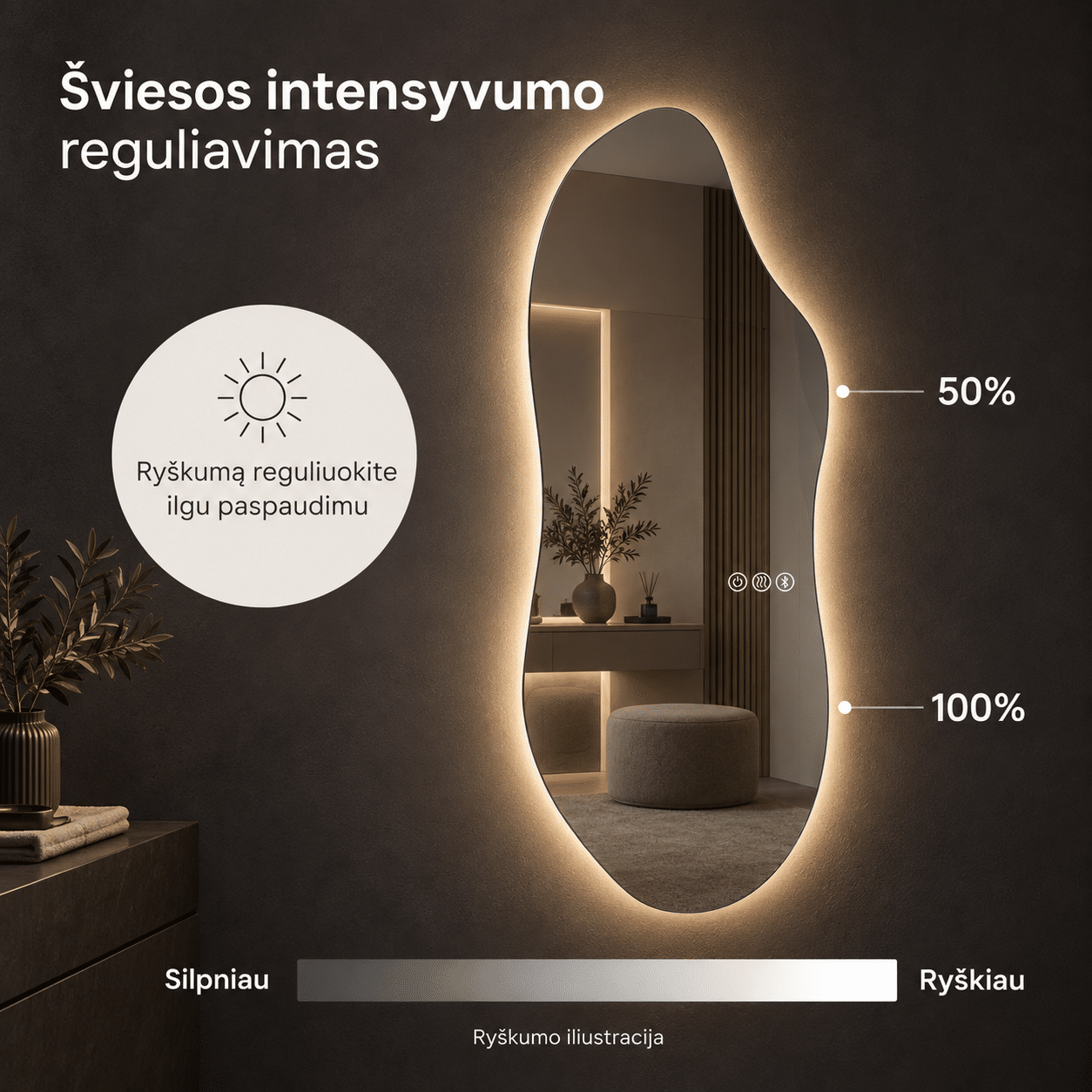 Išmanus veidrodis su LED apšvietimu Lumus Riva - Image 5