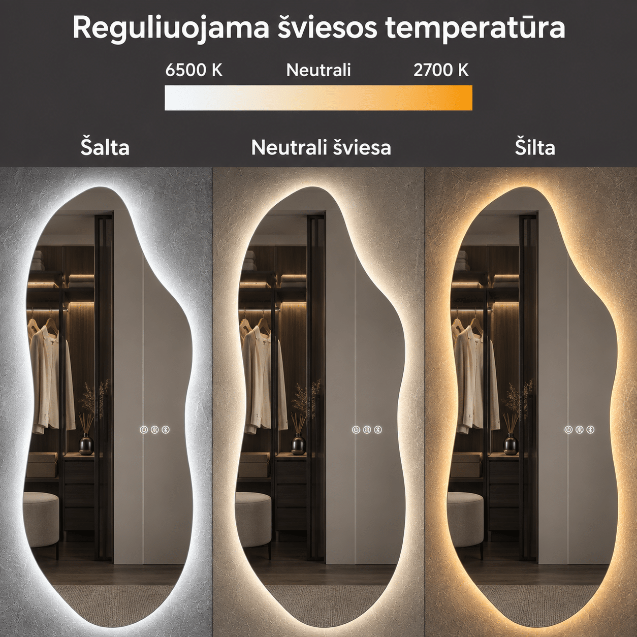 Išmanus veidrodis su LED apšvietimu Lumus Riva - Image 6
