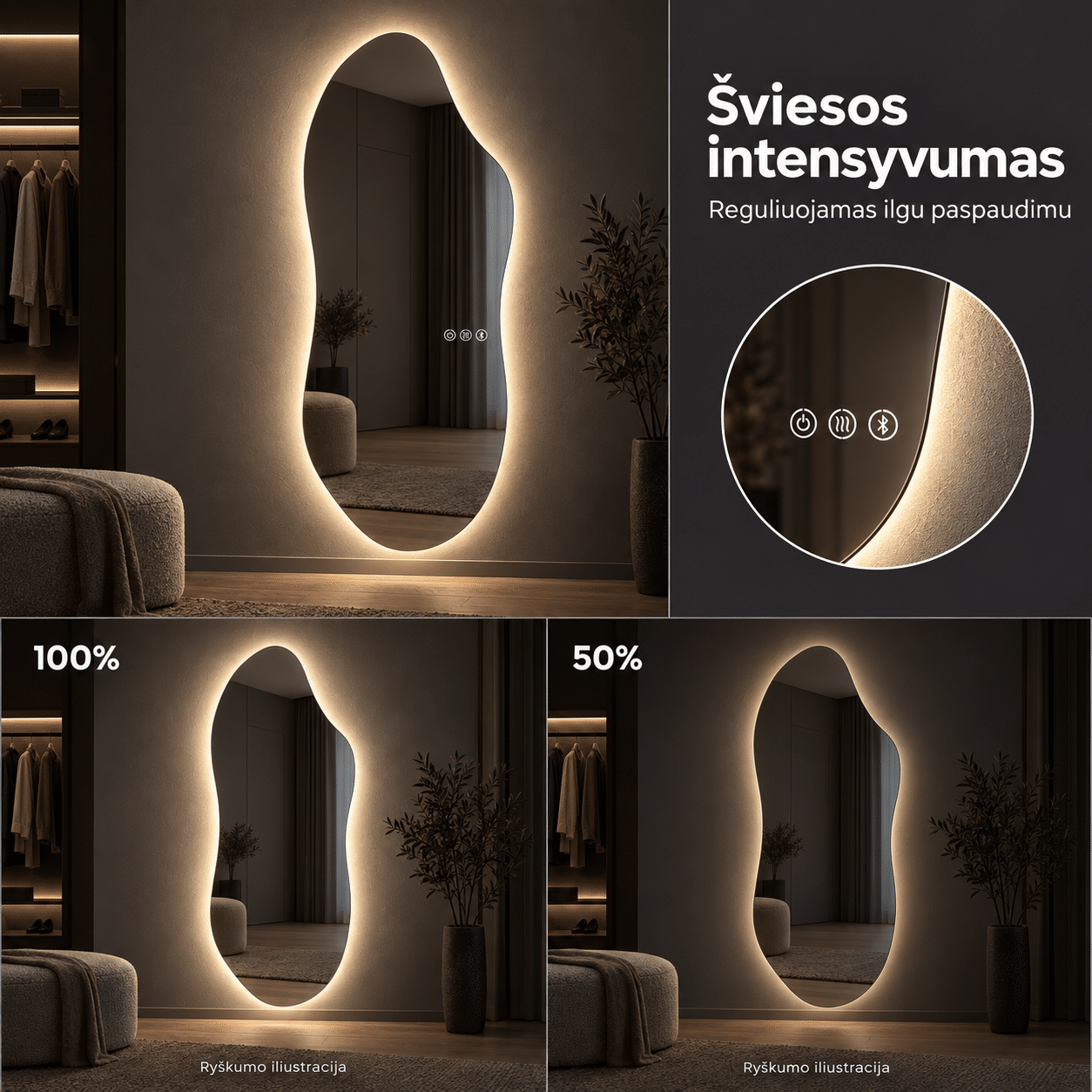 Išmanus veidrodis su LED apšvietimu Lumus Riva - Image 4